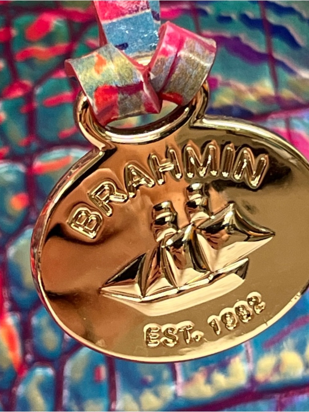 Brahmin Rainbow Fish Melbourne Duxbury Satchel Leather Pink Charm Coastal Preppy - Picture 4 of 14